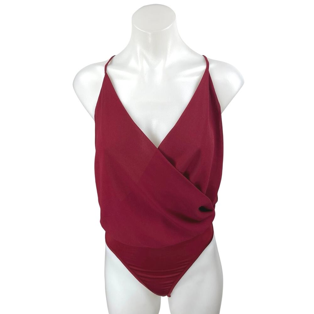 Lulus Red Sleeveless Racerback Deep V-Neck Faux Wrap Tank Bodysuit Top Size S